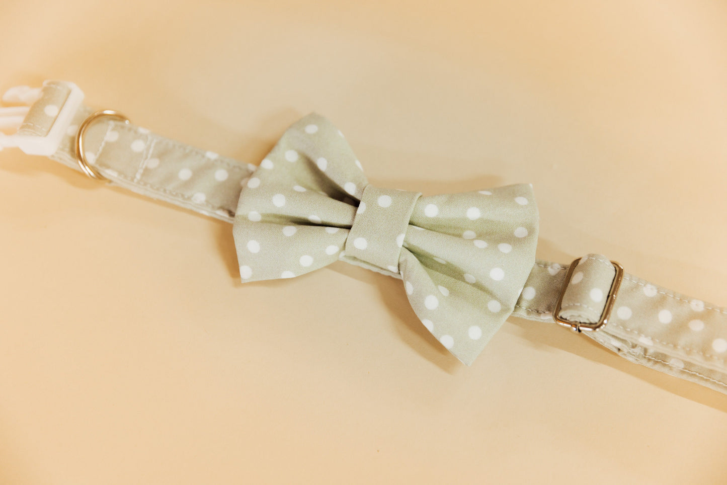 Dotted Olive Dog Collar Bow
