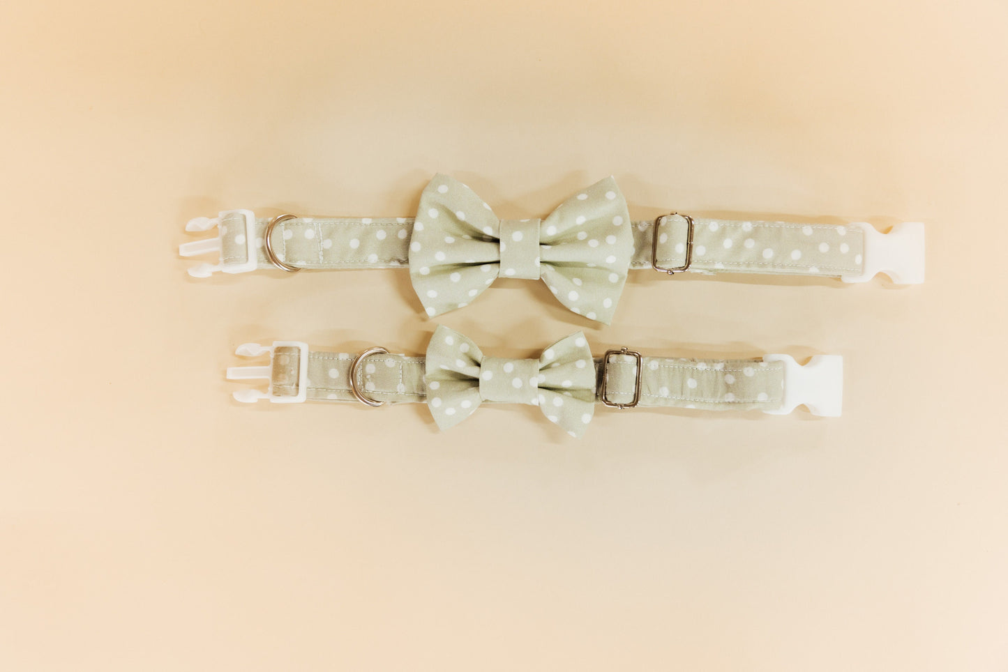 Dotted Olive Dog Collar Bow